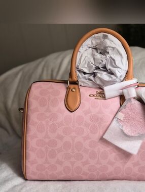 NWT Coach Large Rowan Satchel in Powder Pink Signature Canvas ✨ Rare!